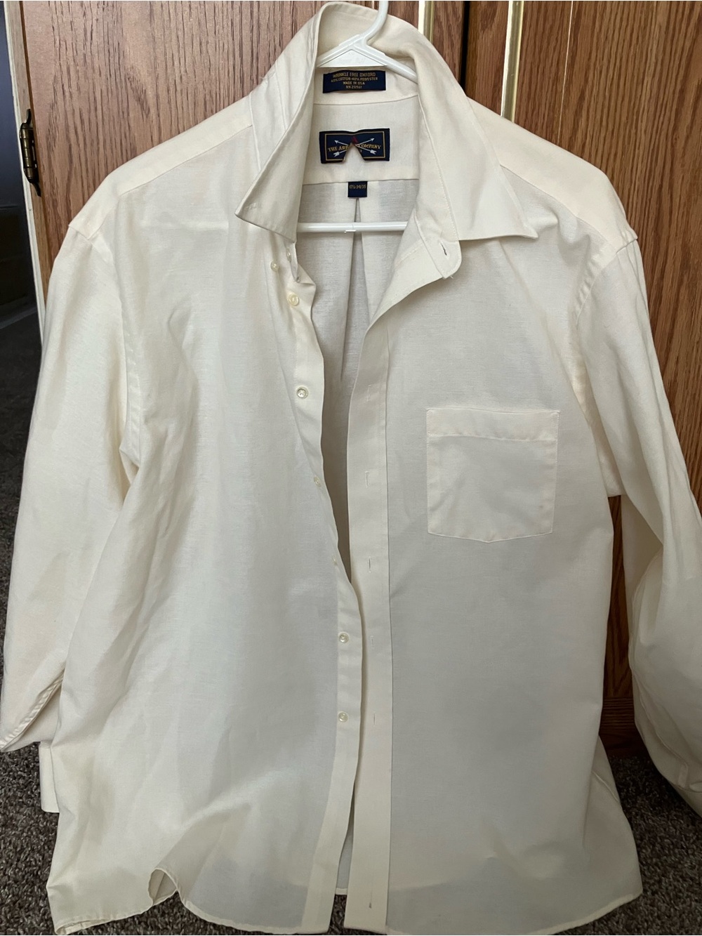 Men's Cream Long-Sleeve Dress Shirt with Chest Pocket